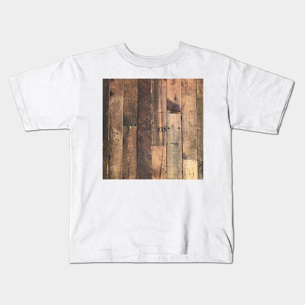 primitive farmhouse western country hickory brown barn wood Kids T-Shirt by Tina